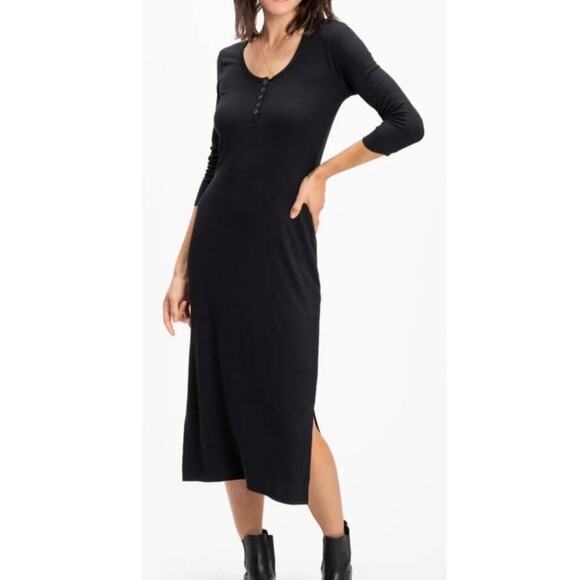 Threads 4 Thought Lois Feather Rib Henley Dress, - Picture 1 of 8